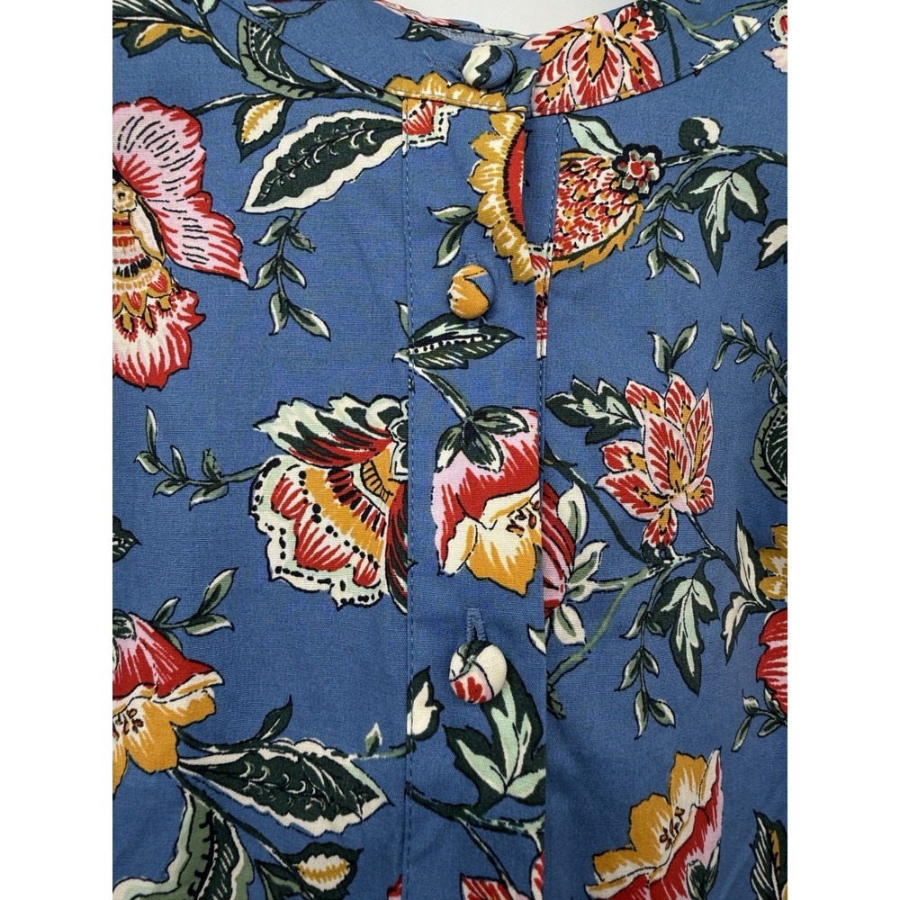 Joie Women Sz 16 Floral Puff Sleeve Dress Boho Blue Button Front Pockets Shift - Picture 12 of 12